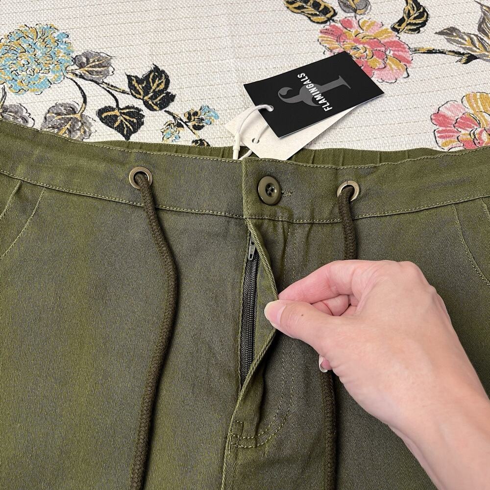 Women’s Olive Cargo Drawstring Shorts with Patch Pockets - Picture 5 of 10